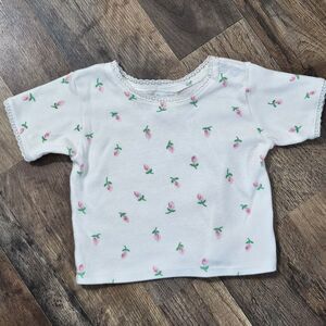 Vintage Hopscotch baby size 24m cotton & polyester floral top, shoulder snap.